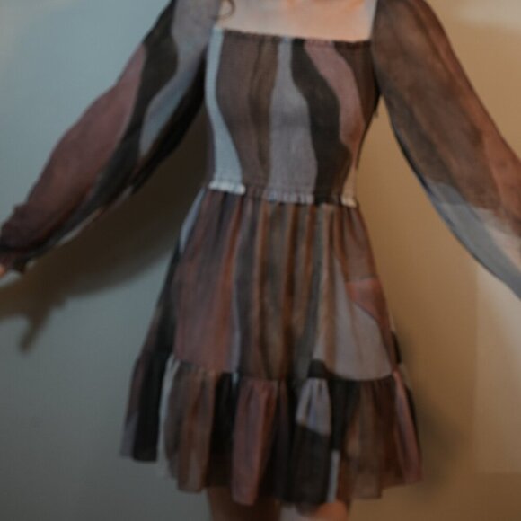 Wilfred Tempest Dress Long Sleeve in Multi Tone Earth Colours Sz Small Like New - Picture 2 of 3